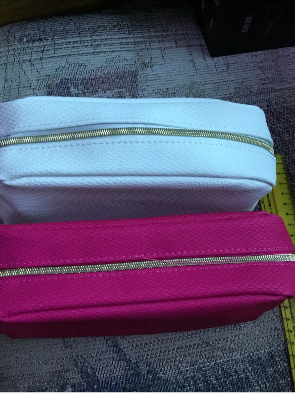 2 PCs Lancome White and Hot Pink Textured Zip Cosmetic Pouches